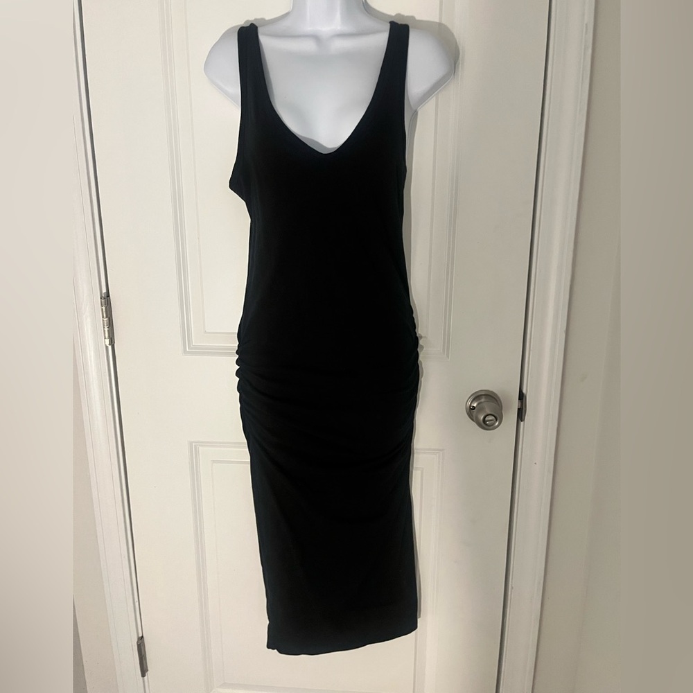 James Perse Black Ribbed Bodycon Midi Dress